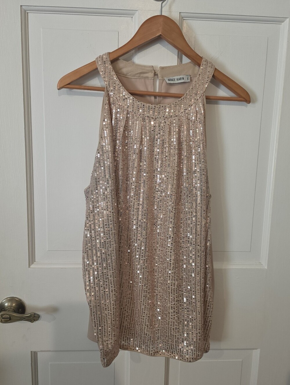 Grace Karin Champagne Sequin Halter Mini Dress